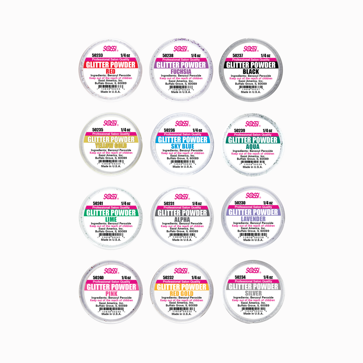 Dip & Acrylic ASSORT GLITTER Powder - 12pcs/pk
